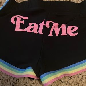 eat me shorts rainbow with mushrooms